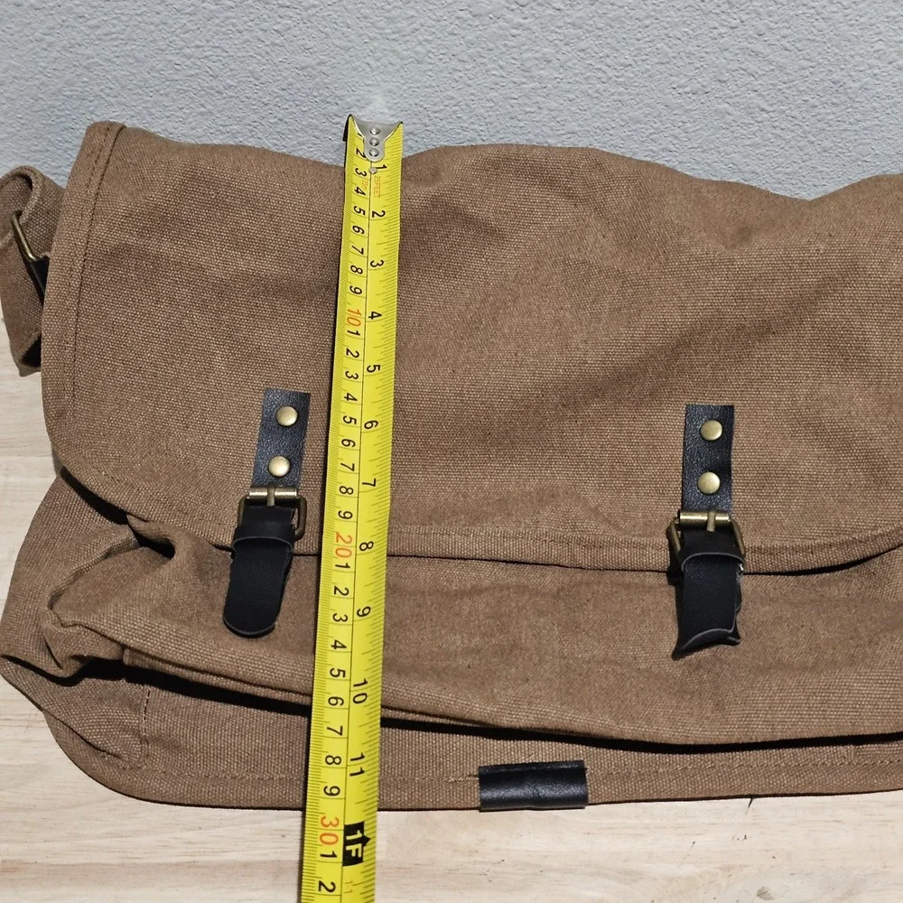 Canvas Brown And Black Messenger Bag With Magnetic Straps